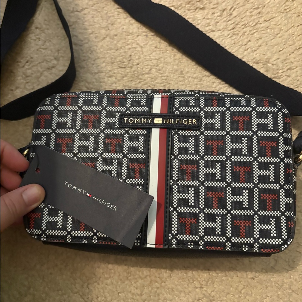 Tommy Hilfiger Black, Red & White Monogram Crossbody Bag